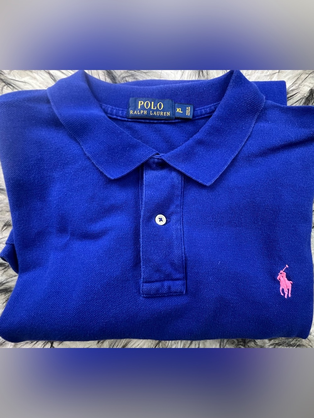 Polo by Ralph Lauren Men’s Royal Blue Polo with Pink Pony